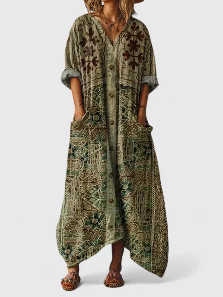 Rosa | Boho maxi jurk met zakken - Groen