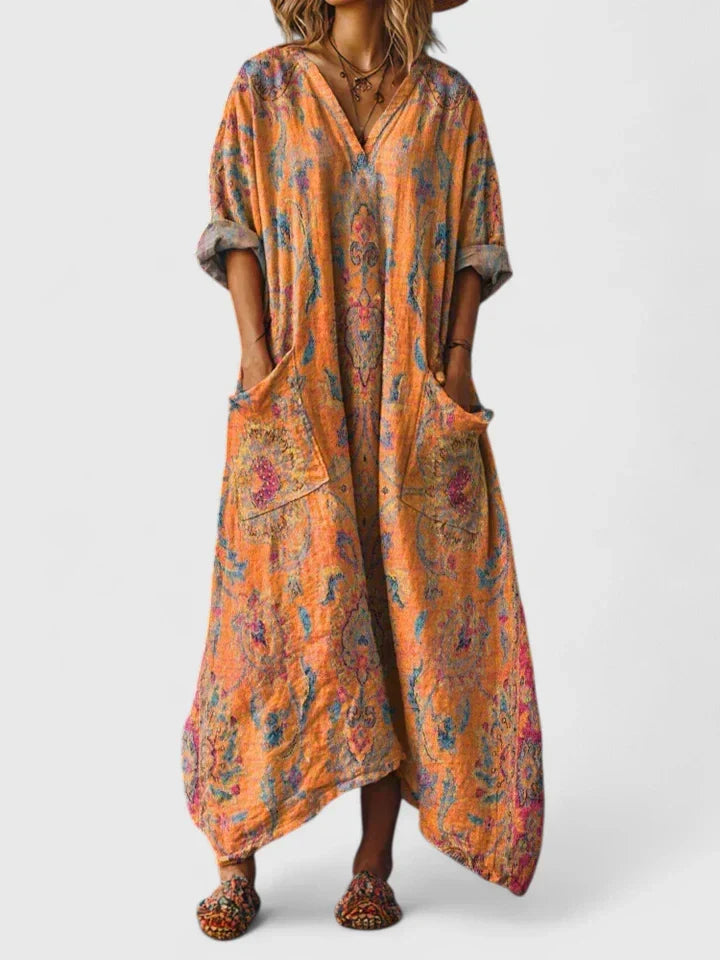 Rosa | Boho maxi jurk met zakken - Oranje
