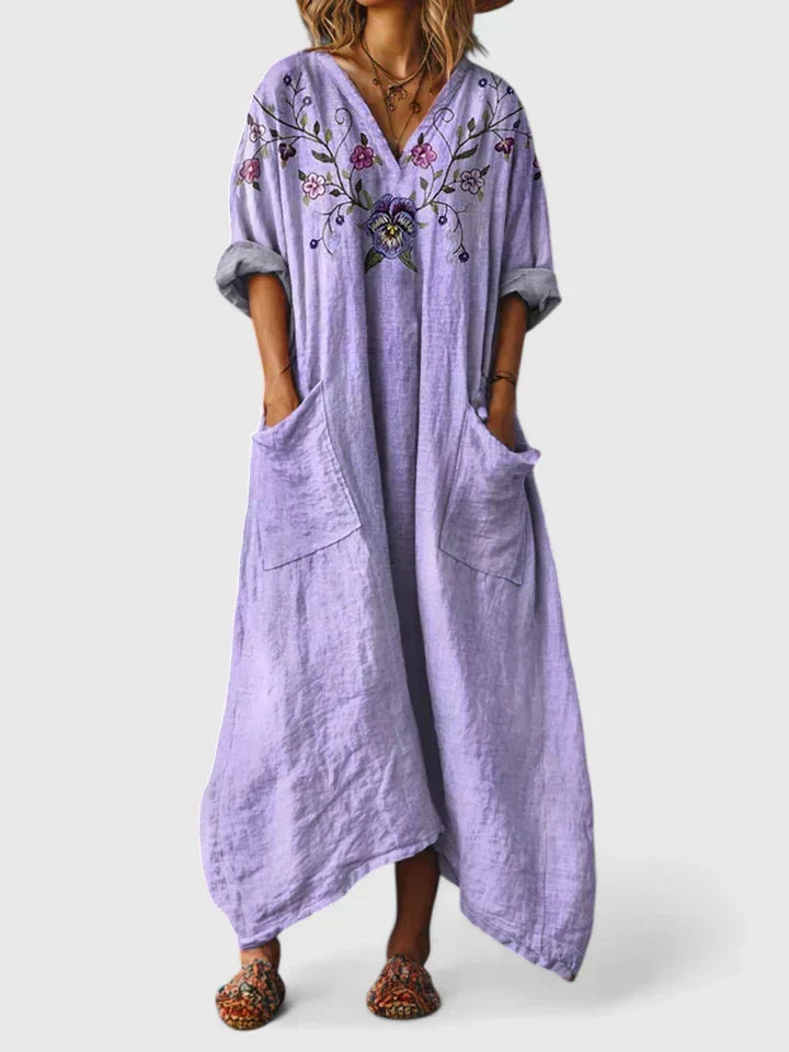 Rosa | Boho maxi jurk met zakken - Paars