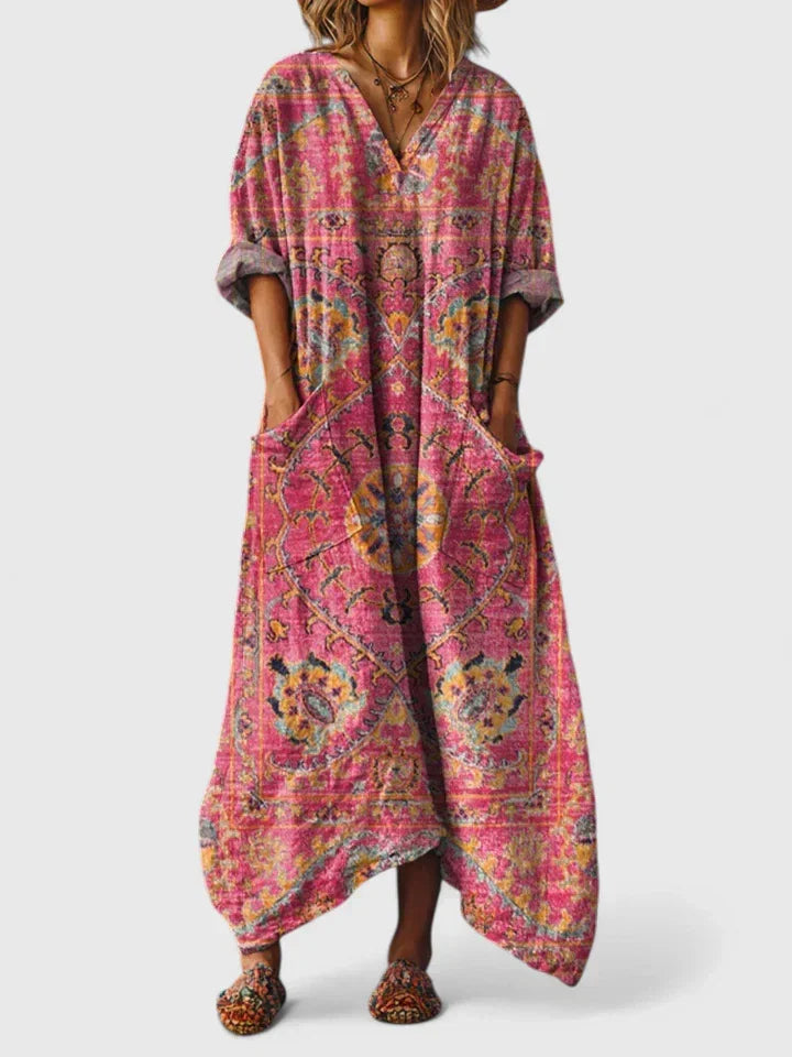 Rosa | Boho maxi jurk met zakken - Rood
