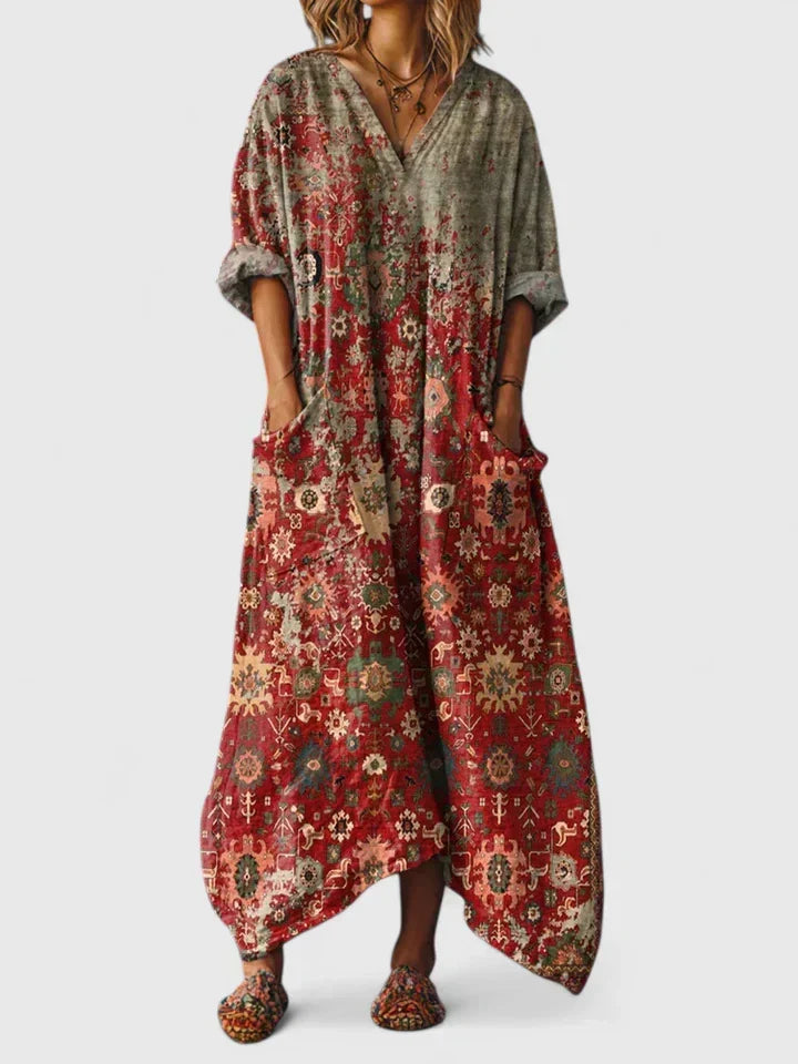 Rosa | Boho maxi jurk met zakken - Rood tapijt