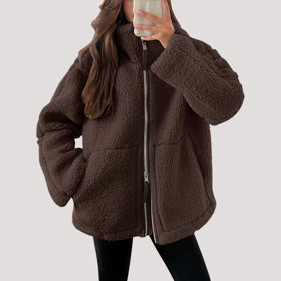 Ruth | Oversized teddy jas voor dames - Donkerbruin