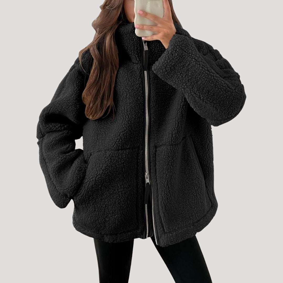 Ruth | Oversized teddy jas voor dames - Zwart