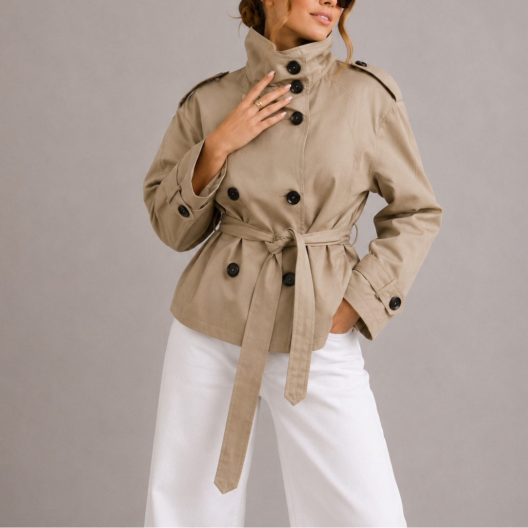 Saar | Korte trenchcoat voor dames met ceintuur - view 2
