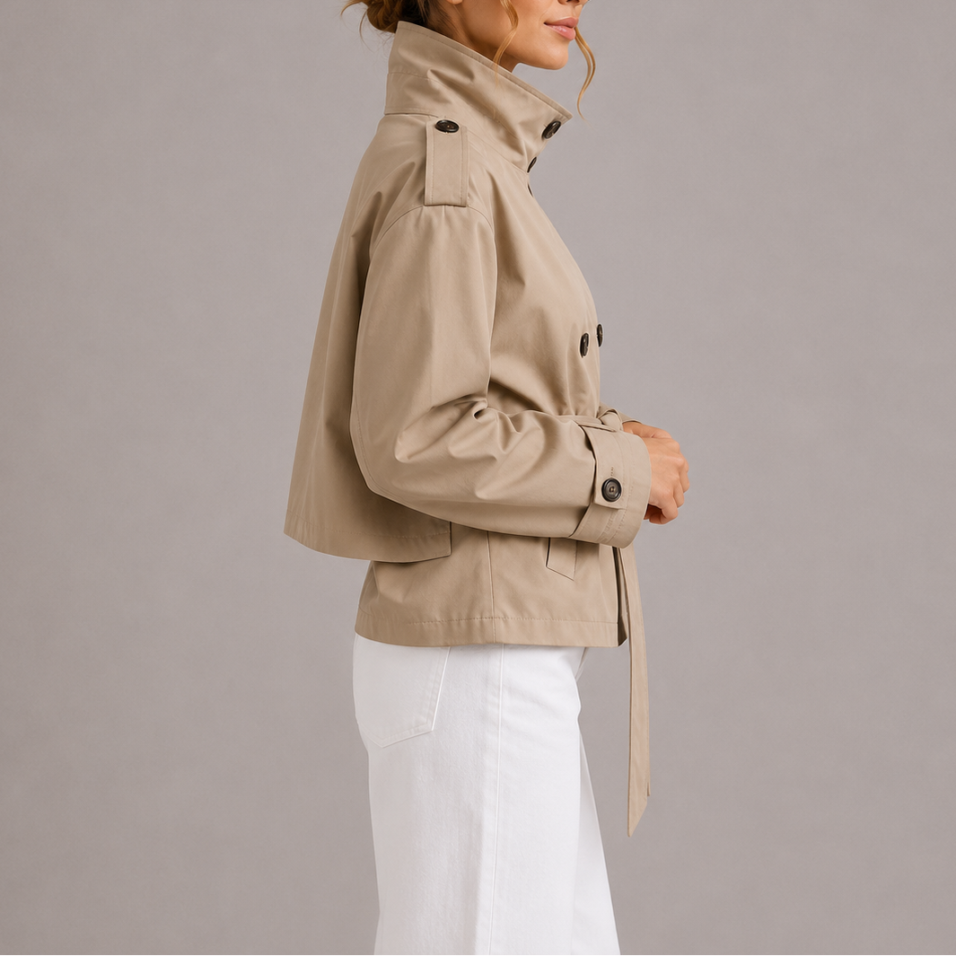 Saar | Korte trenchcoat voor dames met ceintuur - view 3