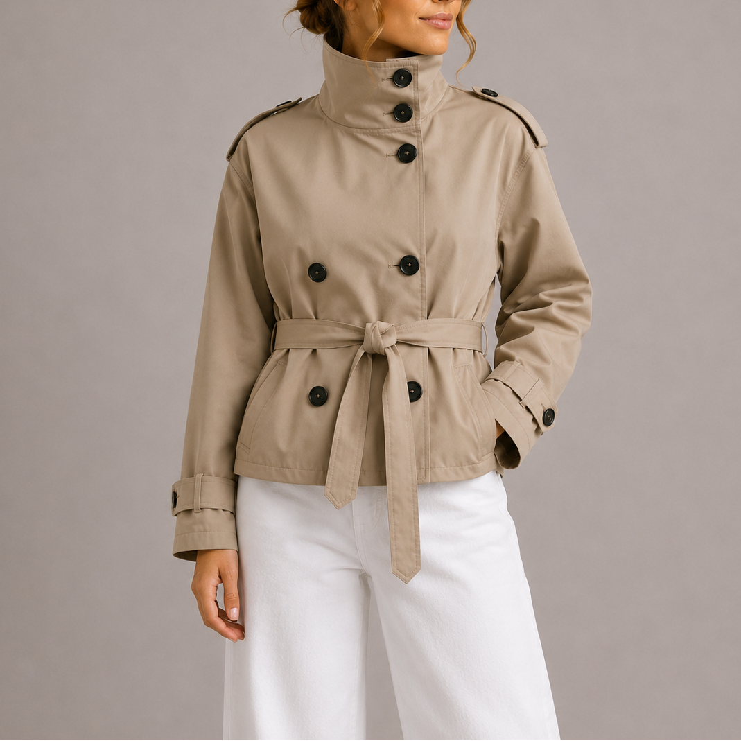 Saar | Korte trenchcoat voor dames met ceintuur - Beige