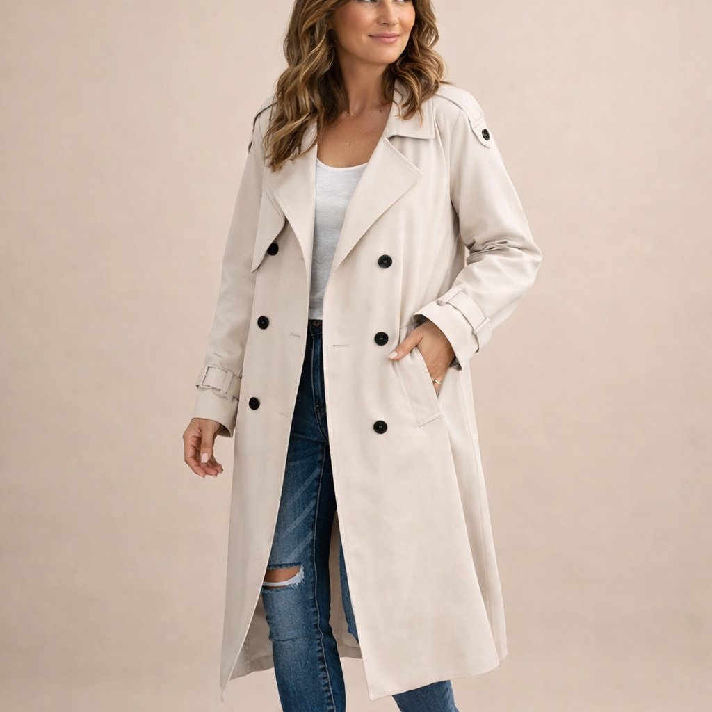 Saar | Trenchcoat dames dubbelrijig met ceintuur - view 7