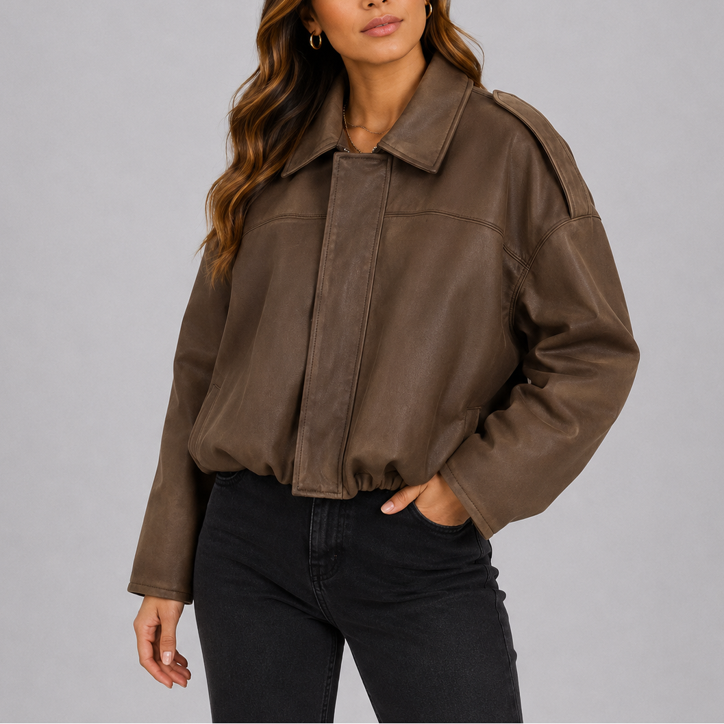 Sanne | Oversized suède-look bomberjack voor dames - Bruin