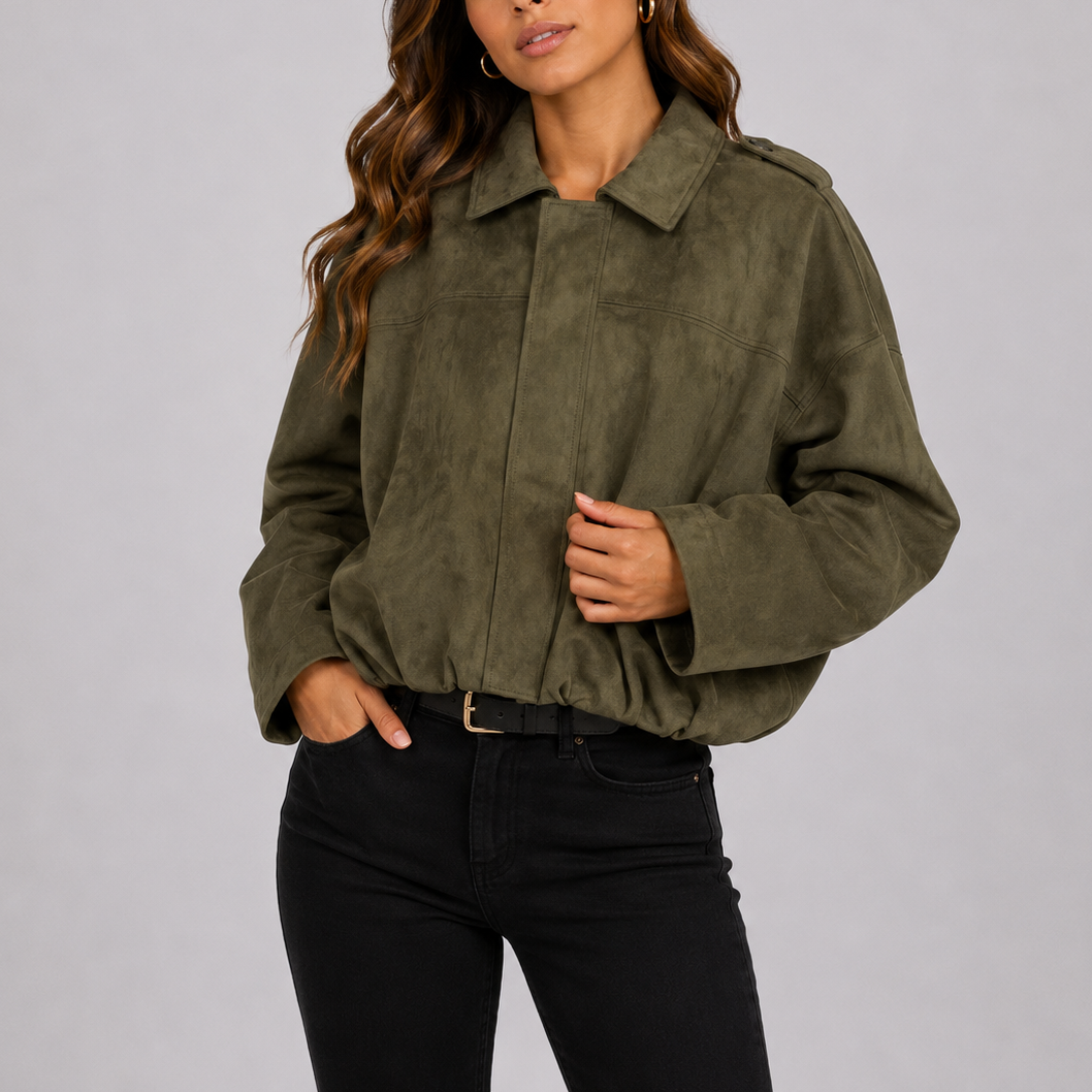 Sanne | Oversized suède-look bomberjack voor dames - Groen