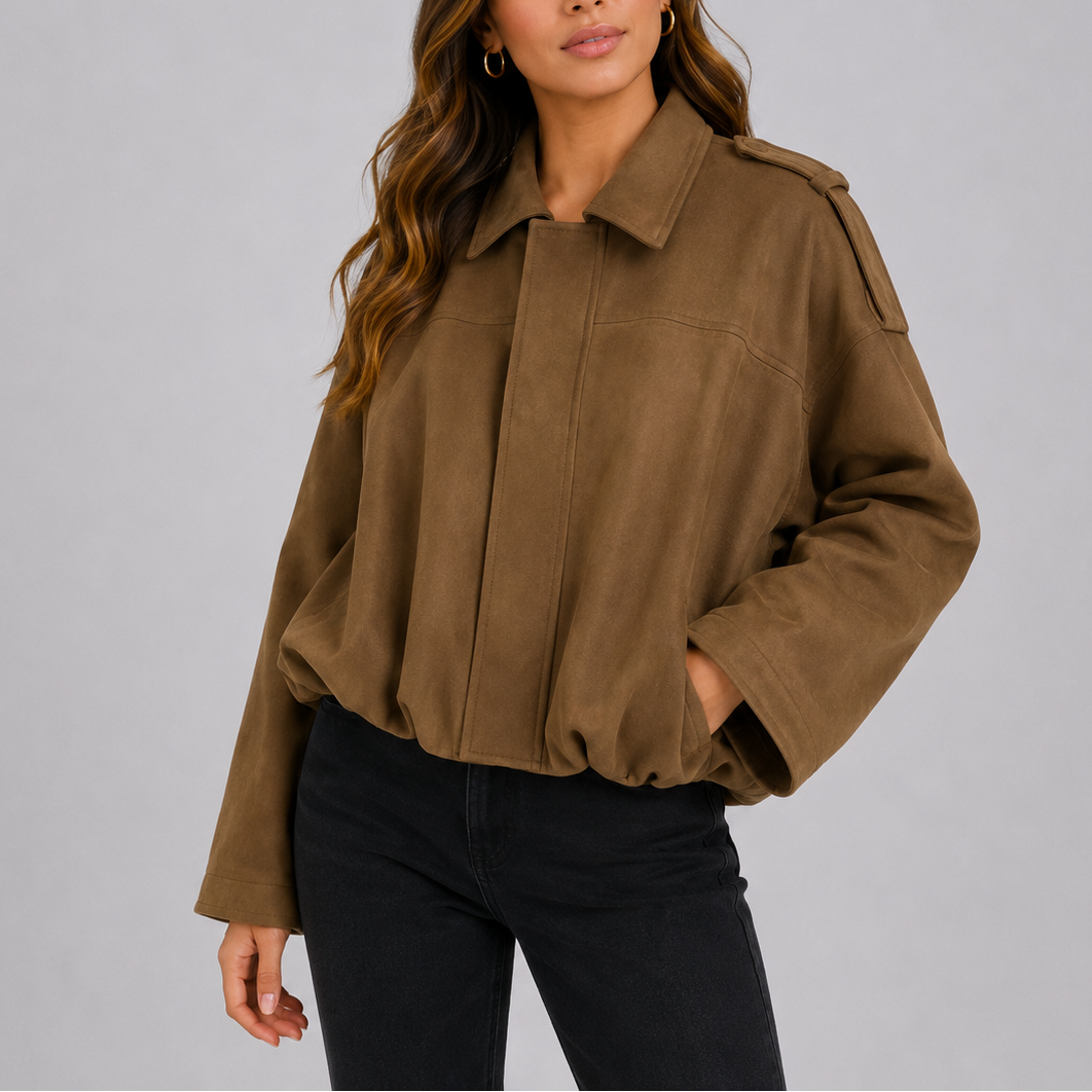 Sanne | Oversized suède-look bomberjack voor dames - Koffie