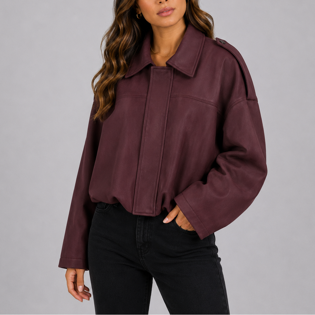 Sanne | Oversized suède-look bomberjack voor dames - Paars