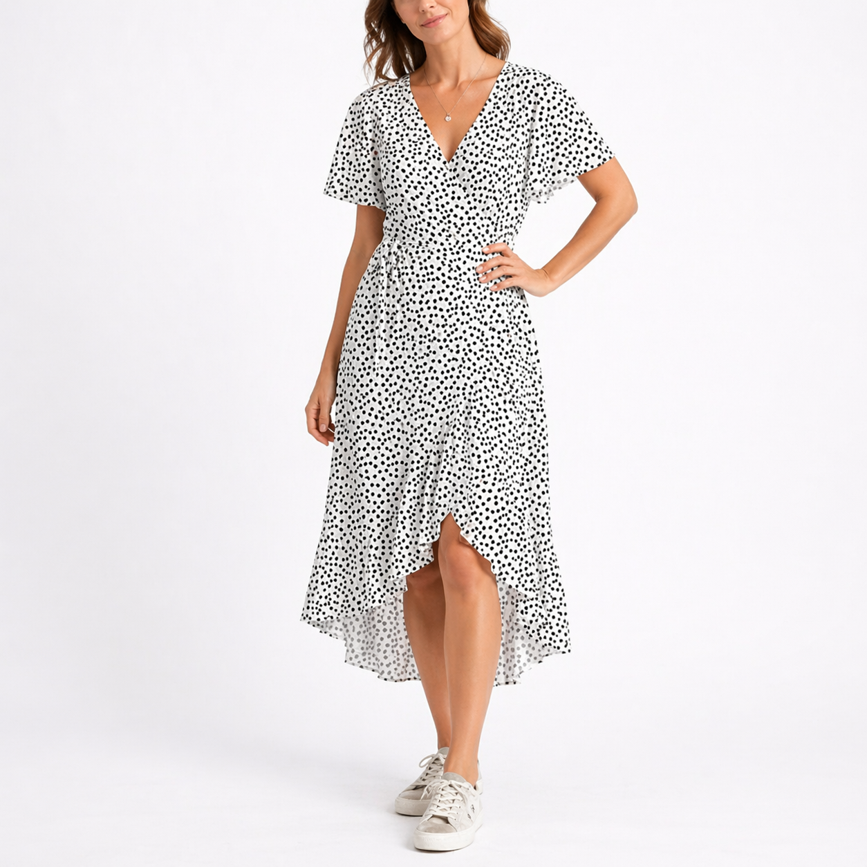 Sara | Zomerjurk dames met V-hals en bloemen - Wit