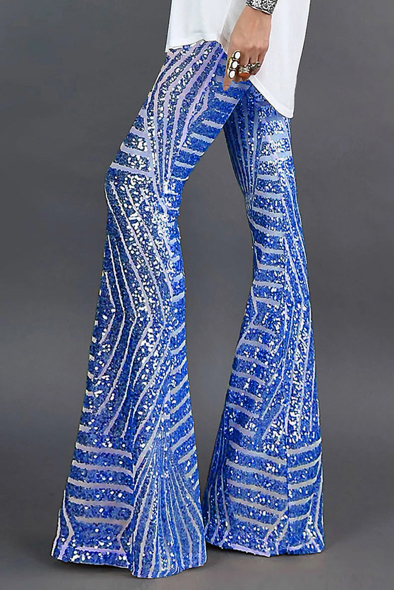 Senna | Flared broek dames met pailletten - Blauw