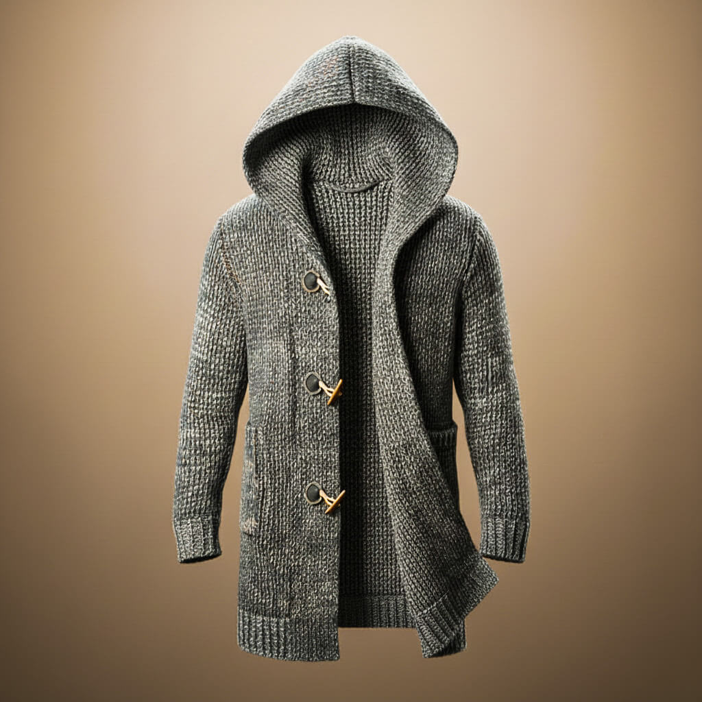 Siem | Gebreid herenvest met capuchon - Leigrijs