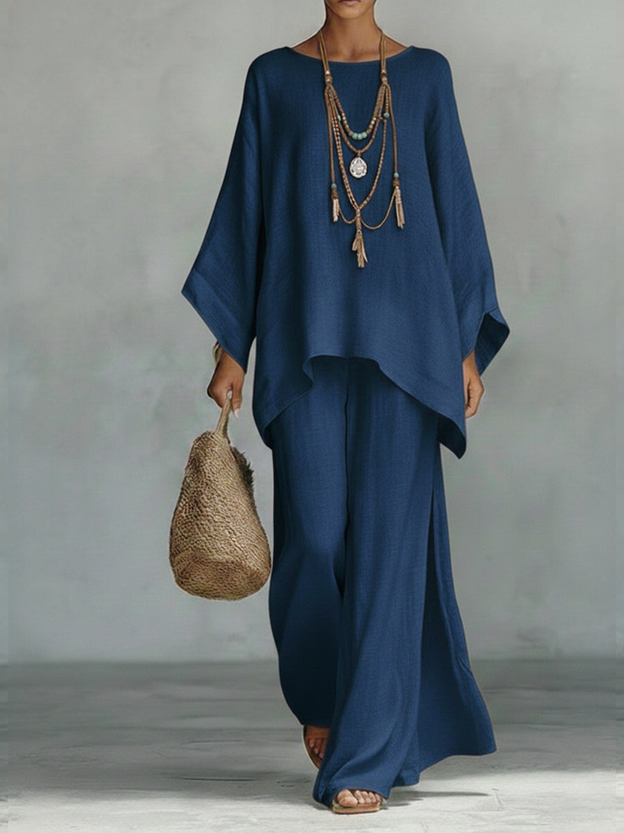 Sien | Oversized linnen set voor dames - Marineblauw
