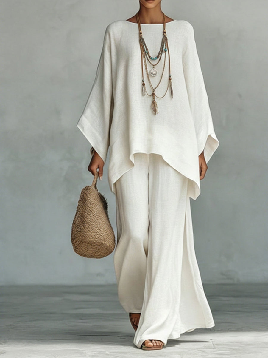 Sien | Oversized linnen set voor dames - Wit