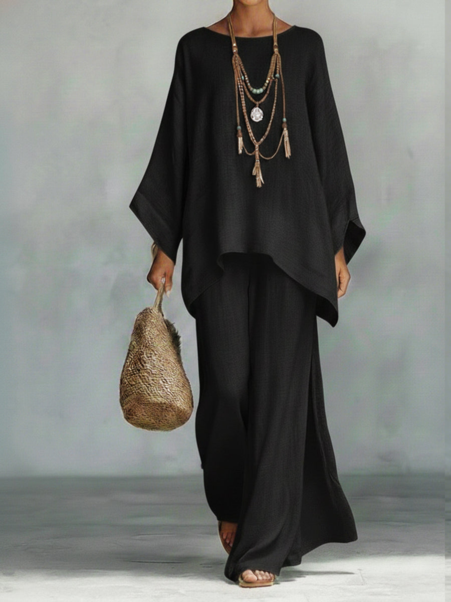 Sien | Oversized linnen set voor dames - Zwart