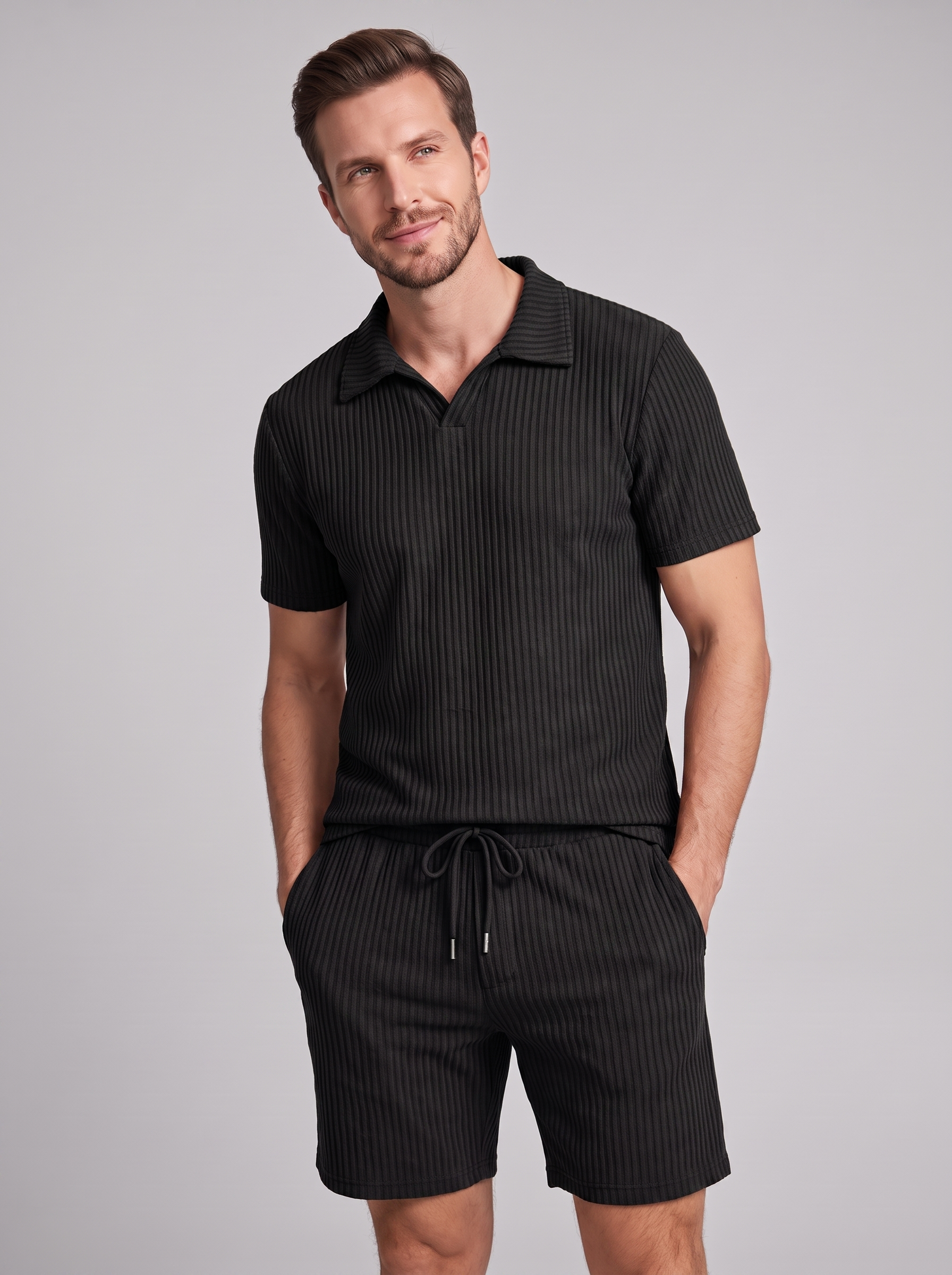 Sjoerd | Geribbelde polo set voor heren - view 4