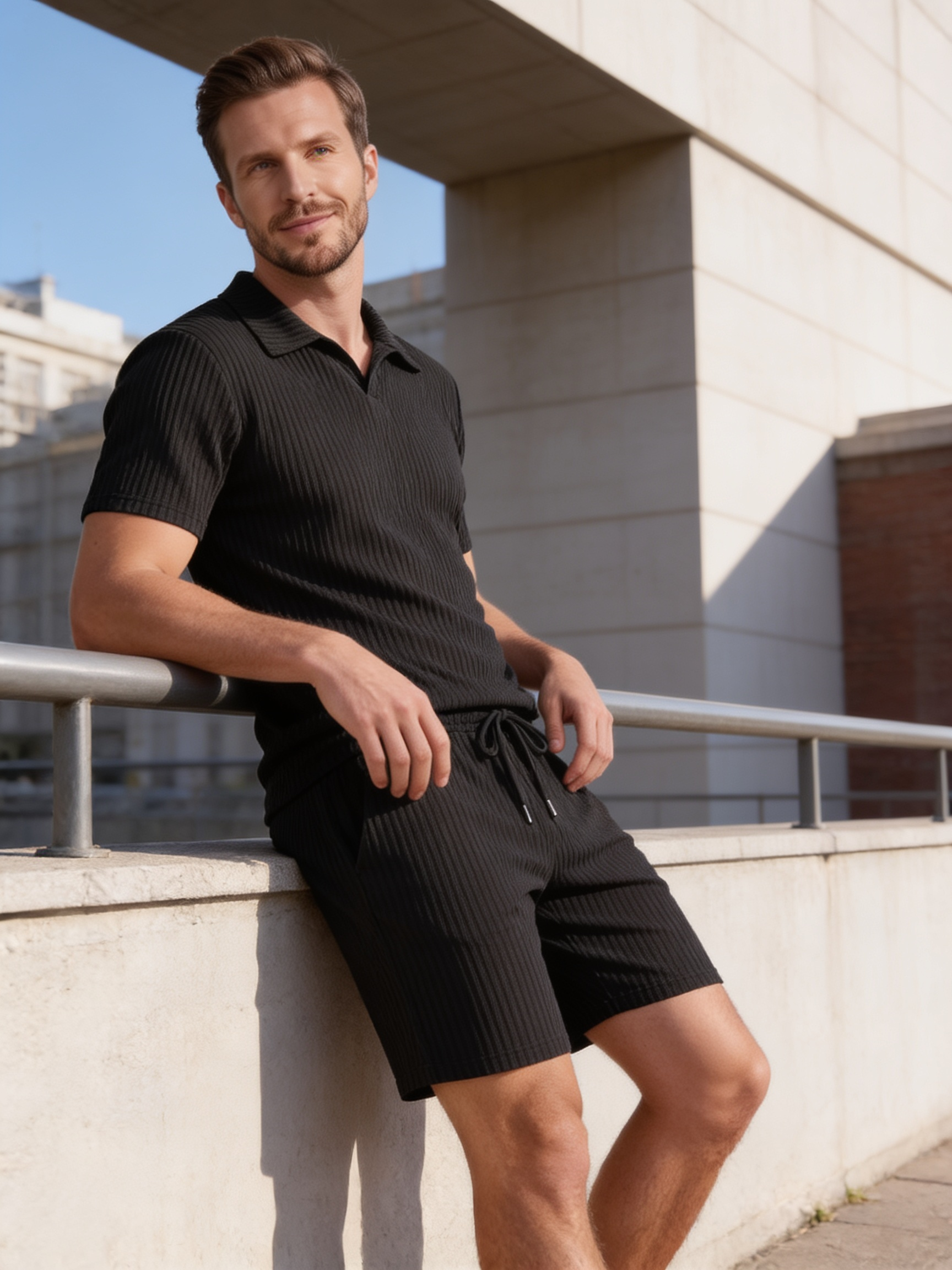 Sjoerd | Geribbelde polo set voor heren - view 8