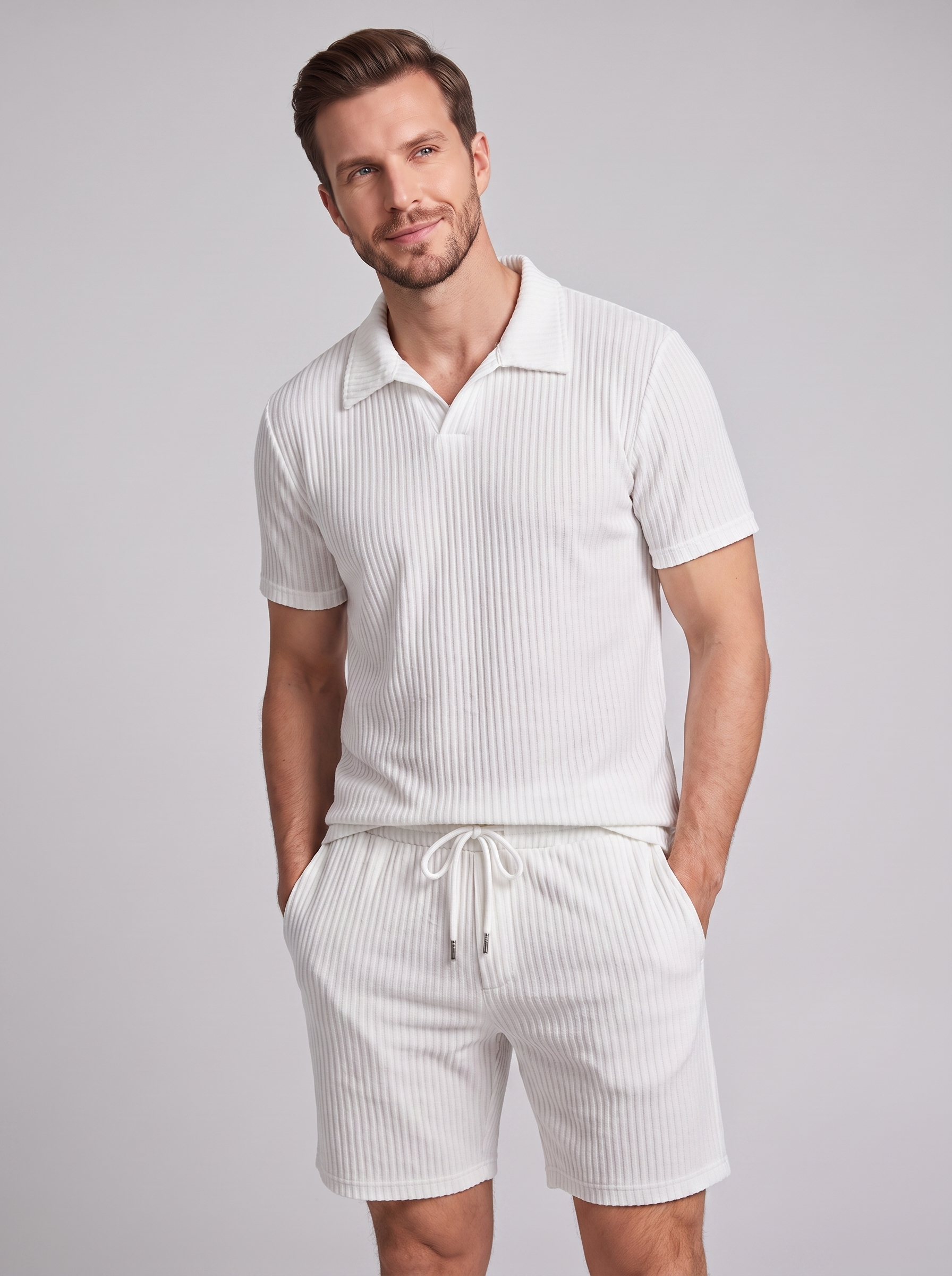 Sjoerd | Geribbelde polo set voor heren - view 9