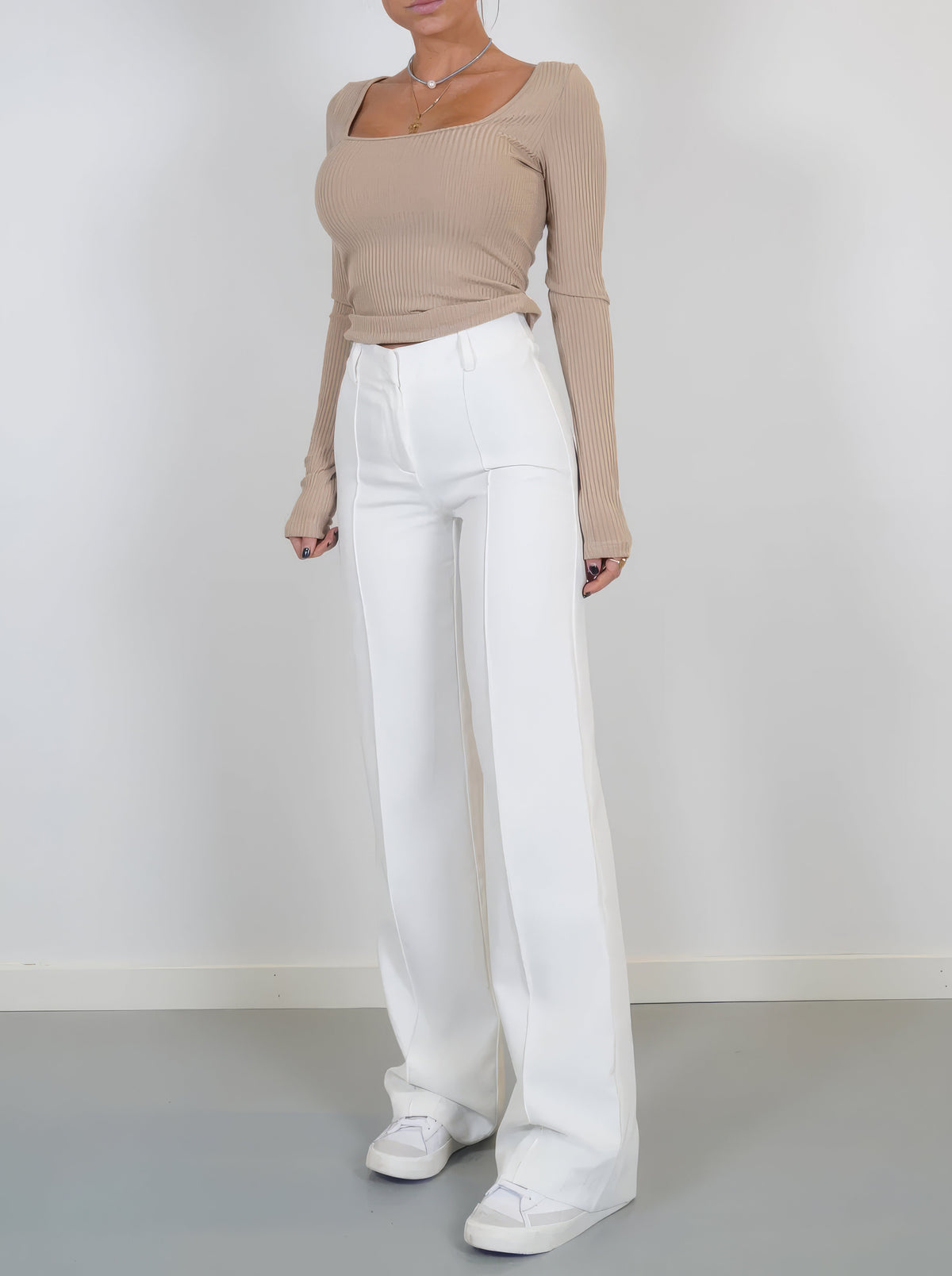 Sofie | Pantalon dames high waist met wijde pijp - Wit
