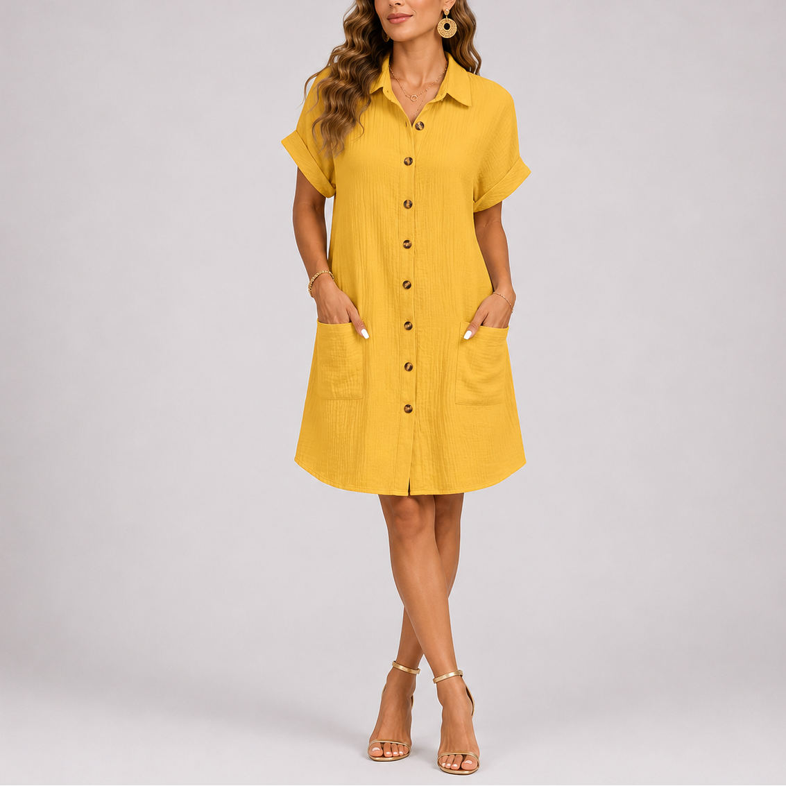 Sophie | Blousejurk voor dames met korte mouw - Geel