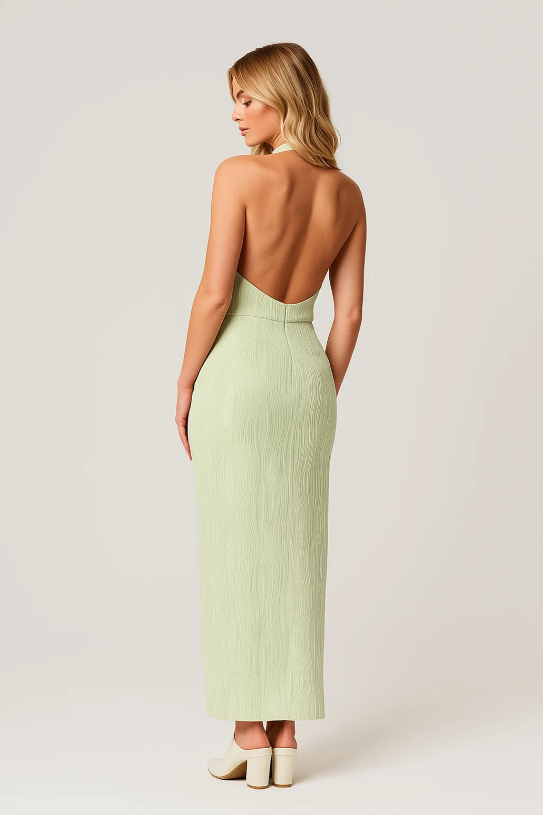 Sophie | Midi jurk dames met halter en open rug - view 3