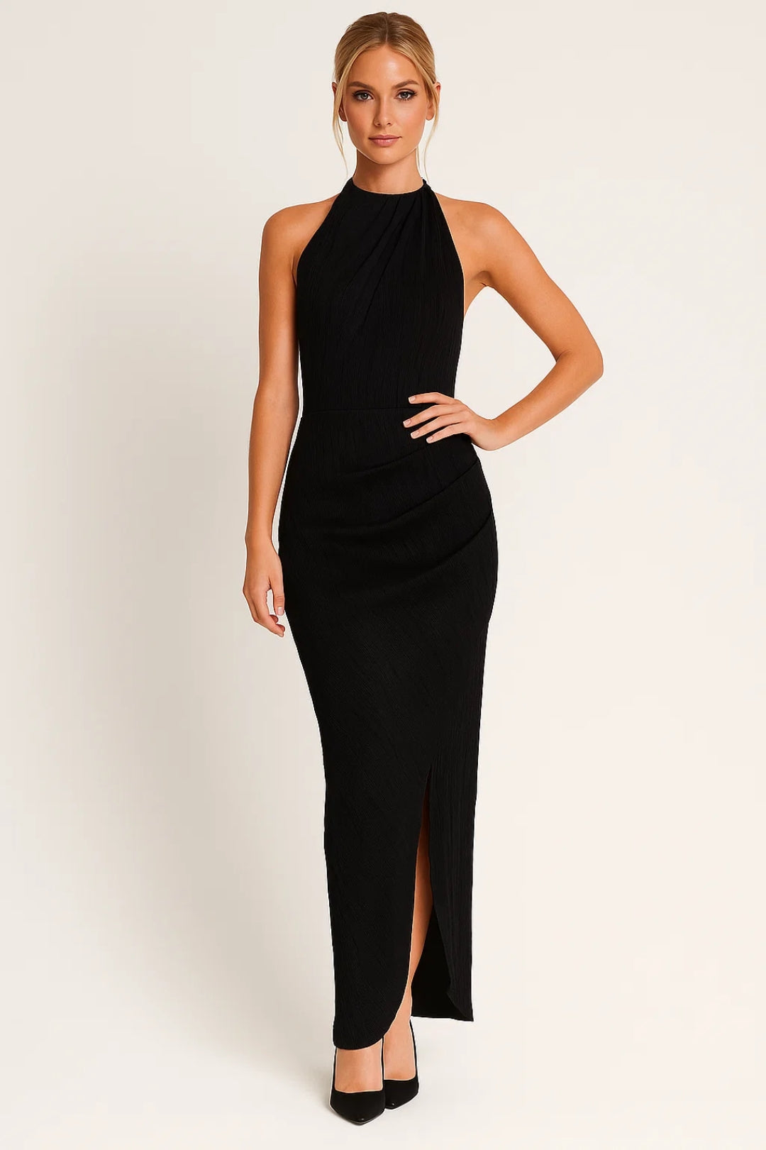 Sophie | Midi jurk dames met halter en open rug - Lichtgroen
