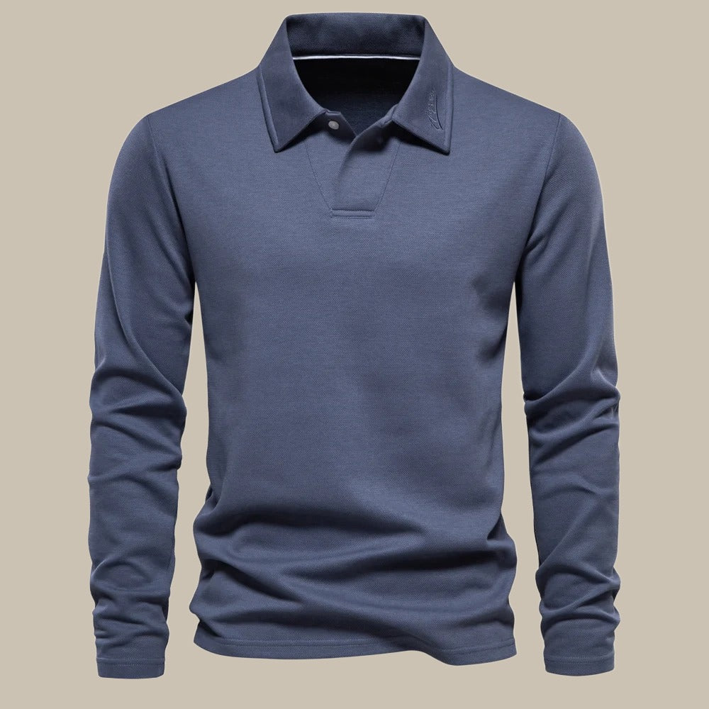 Stan | Polo met lange mouwen voor heren - Blauw