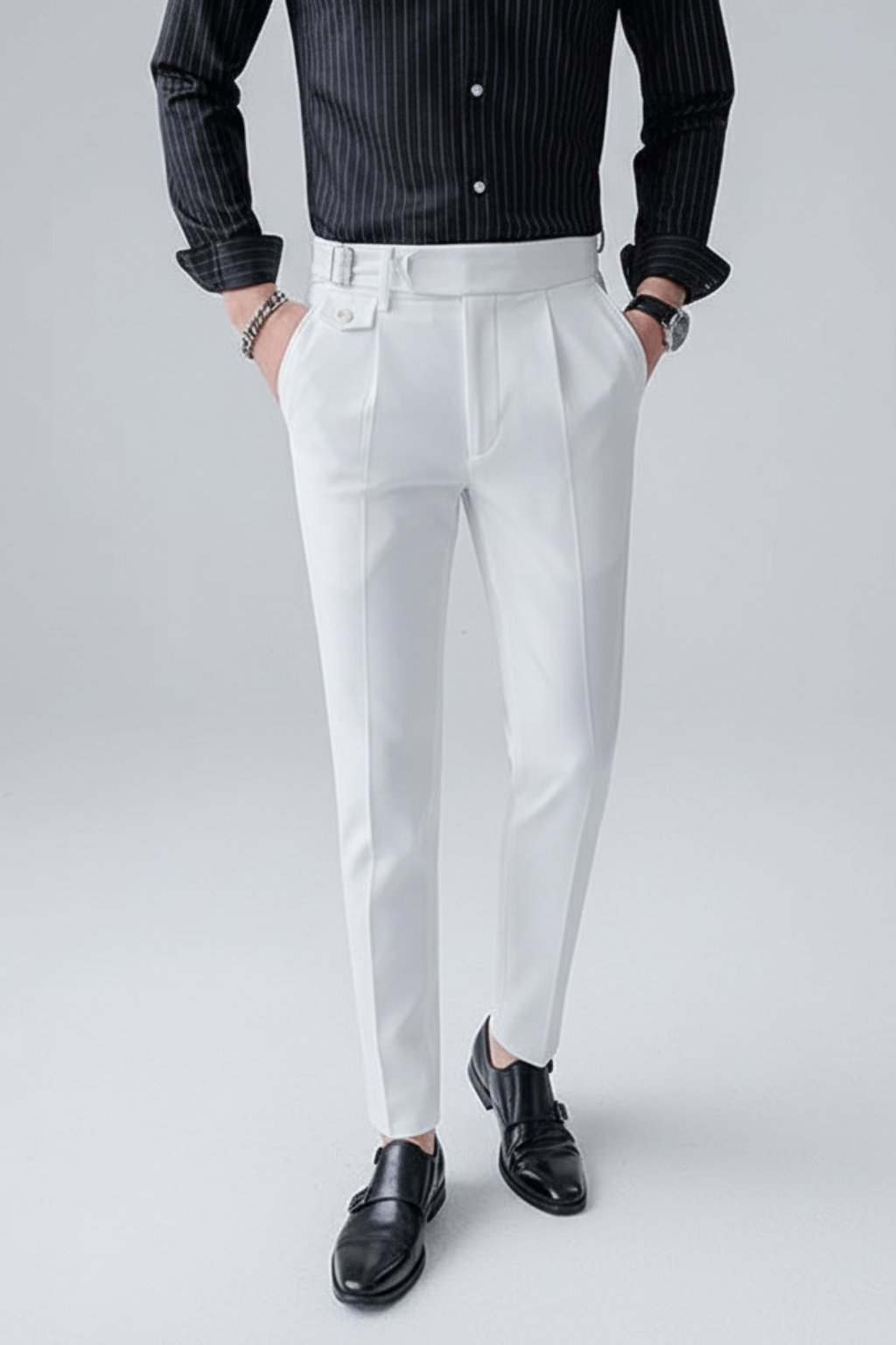 Stef | Slim fit pantalon met bandplooi voor heren - Wit