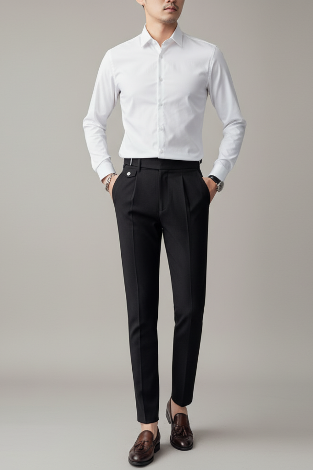 Stef | Slim fit pantalon met bandplooi voor heren - Zwart