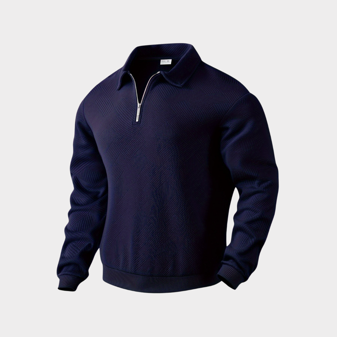 Steven | Trui met rits voor heren, beige - Marineblauw
