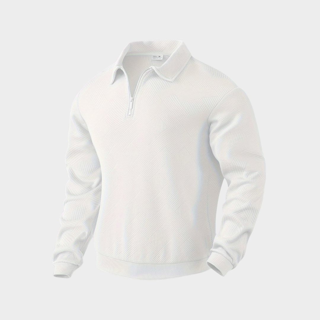 Steven | Trui met rits voor heren, beige - Wit
