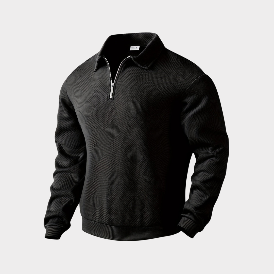 Steven | Trui met rits voor heren, beige - Zwart