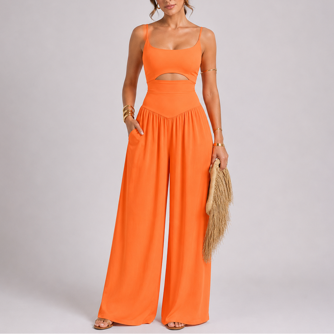 Suzanne | Wijde jumpsuit met cut-out voor dames - Oranje
