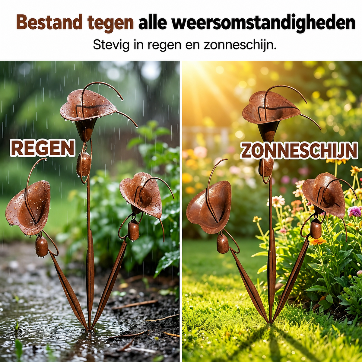 Sven | Metalen tuinsteker met calla lelies en belletjes - foto 4
