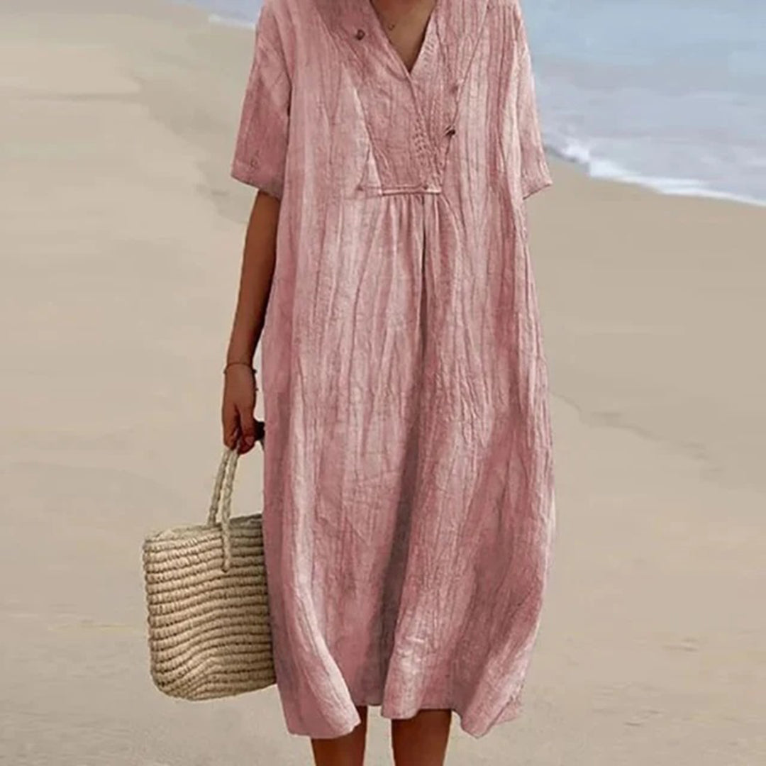 Sylvia | Linnen midi-jurk voor dames - Roze
