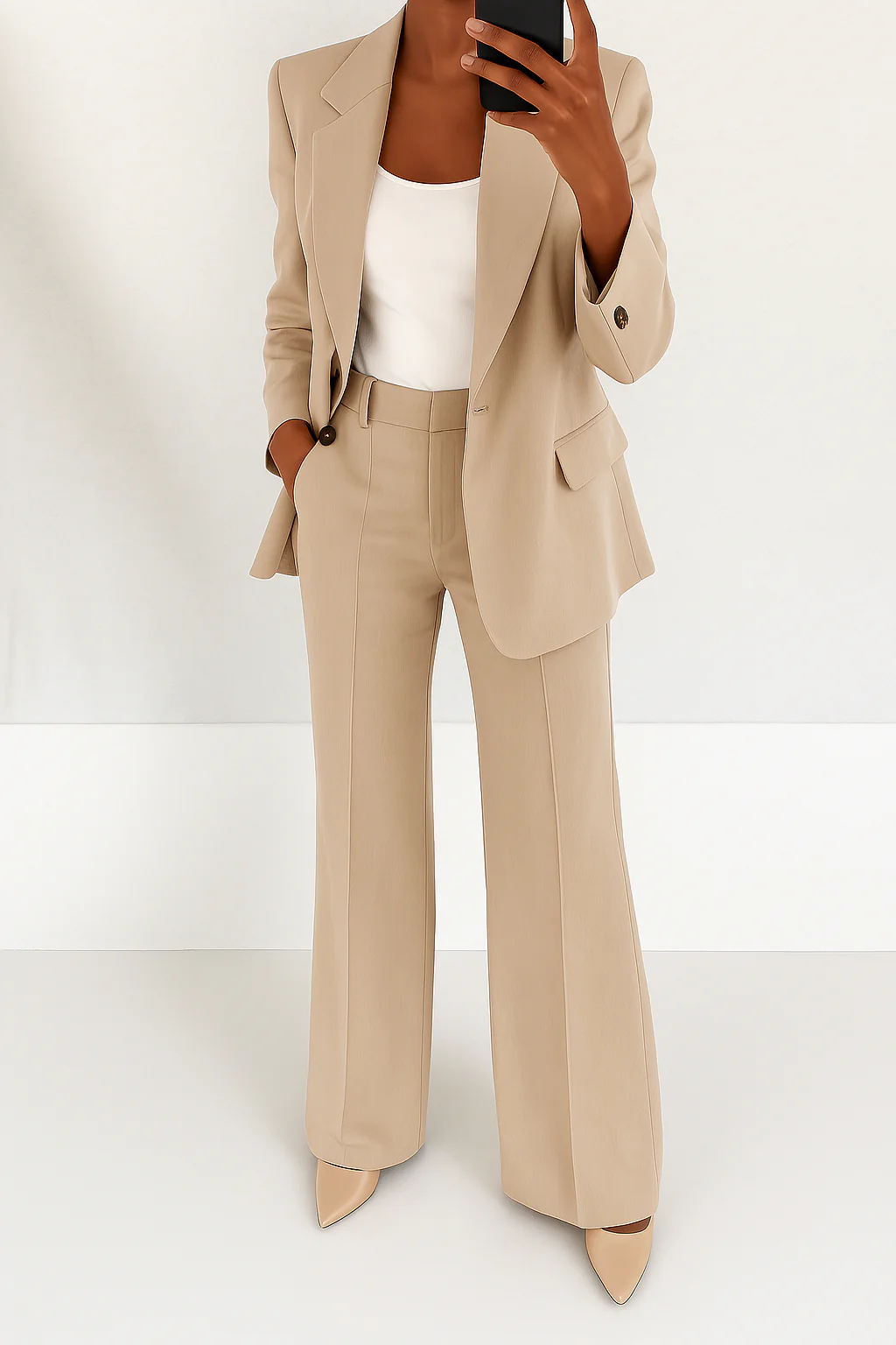 Tess | Tweedelig broekpak voor dames - Beige