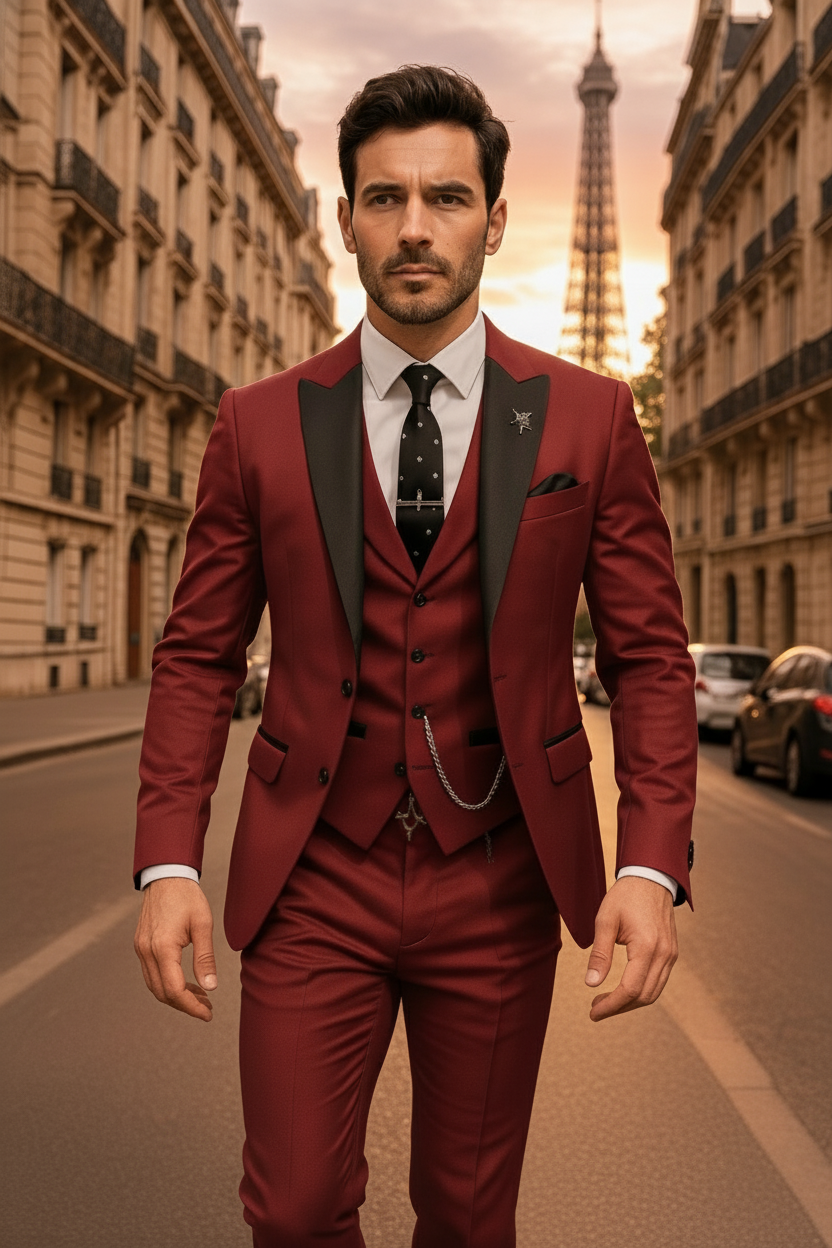 Thijmen | Slim fit 3-delig pak voor heren - bordeaux