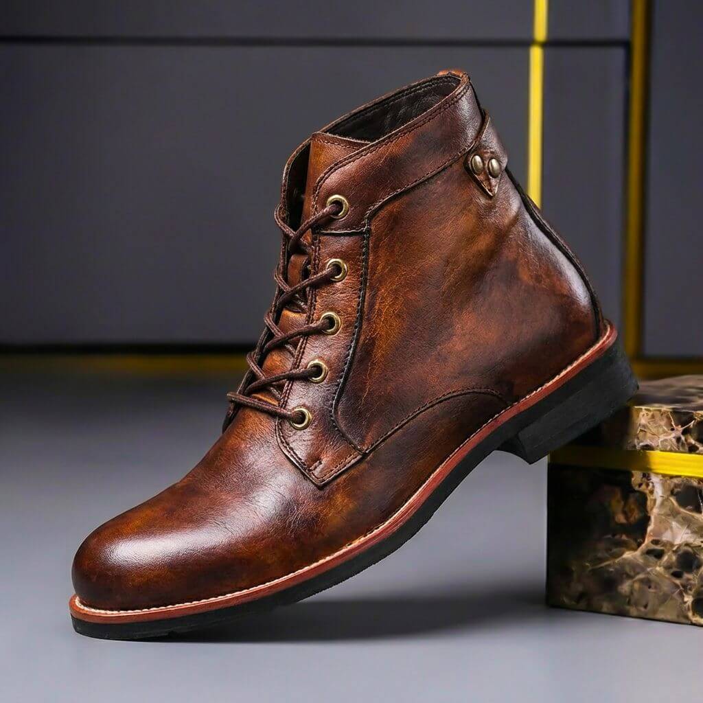 Tijmen | Leren veterboots voor heren - Cognacbruin