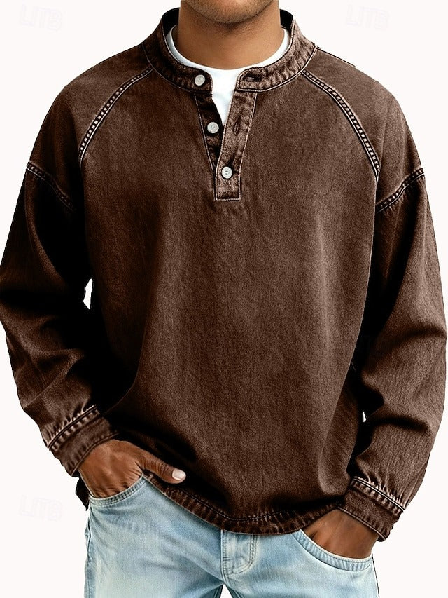 Tijn | Henley longsleeve voor heren - Bruin