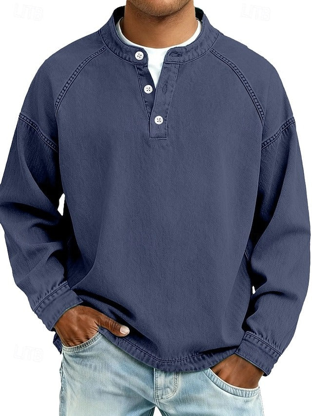 Tijn | Henley longsleeve voor heren - Donkerblauw