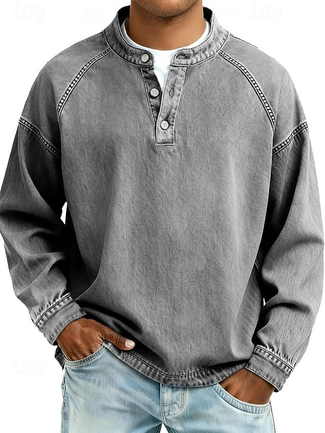 Tijn | Henley longsleeve voor heren - Grijs