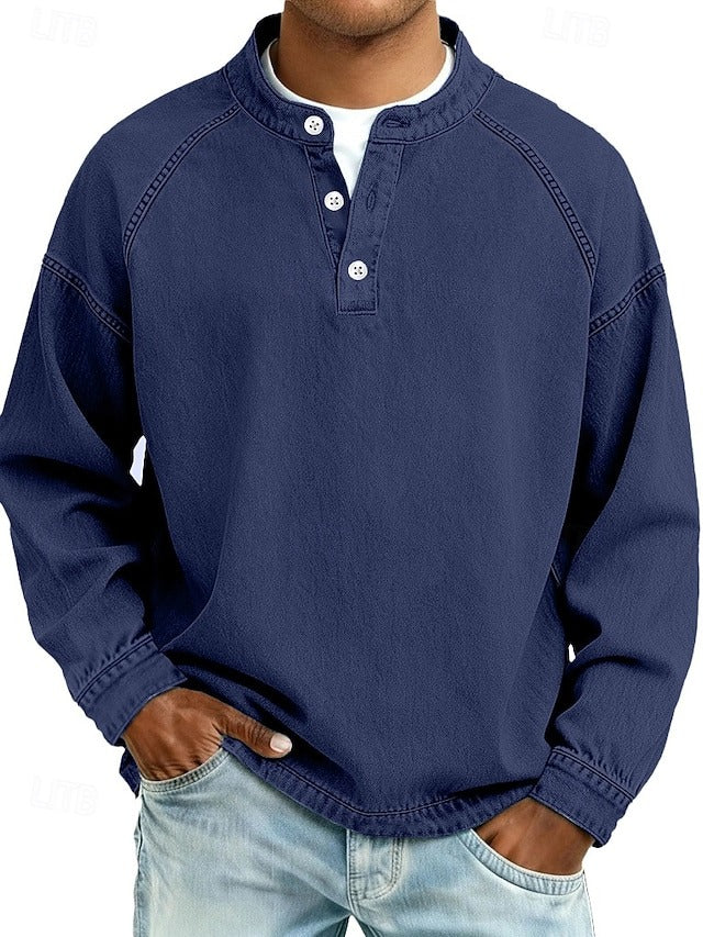 Tijn | Henley longsleeve voor heren - Koningsblauw