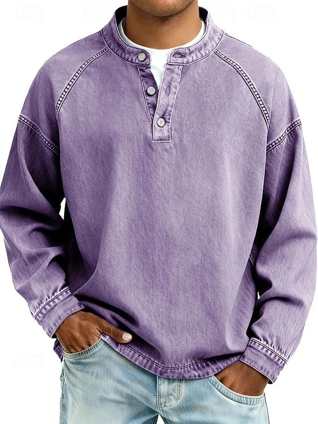 Tijn | Henley longsleeve voor heren - Paars