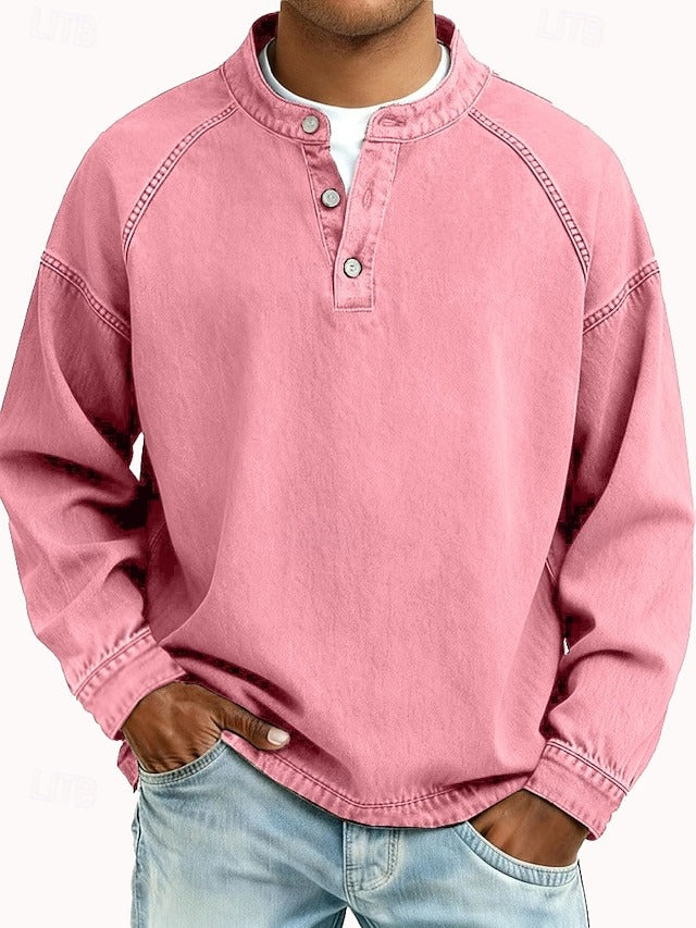 Tijn | Henley longsleeve voor heren - Roze