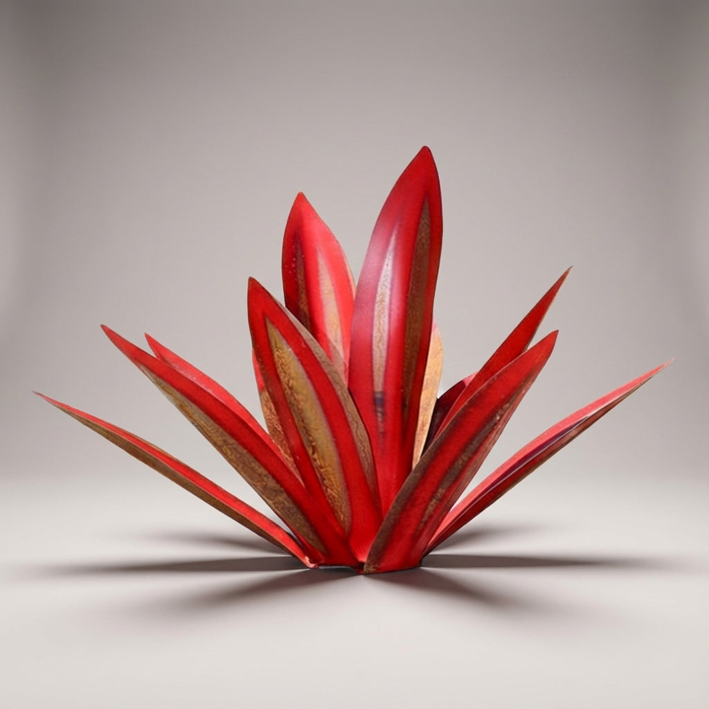 Tim | Metalen tuinornament agave met solar led - Rood