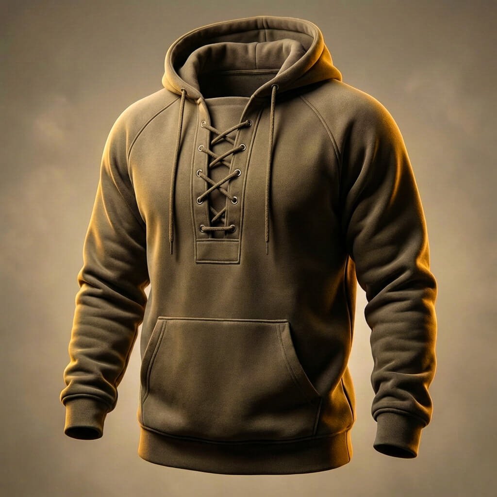 Timo | Hoodie voor heren met veterhals - Kakibruin