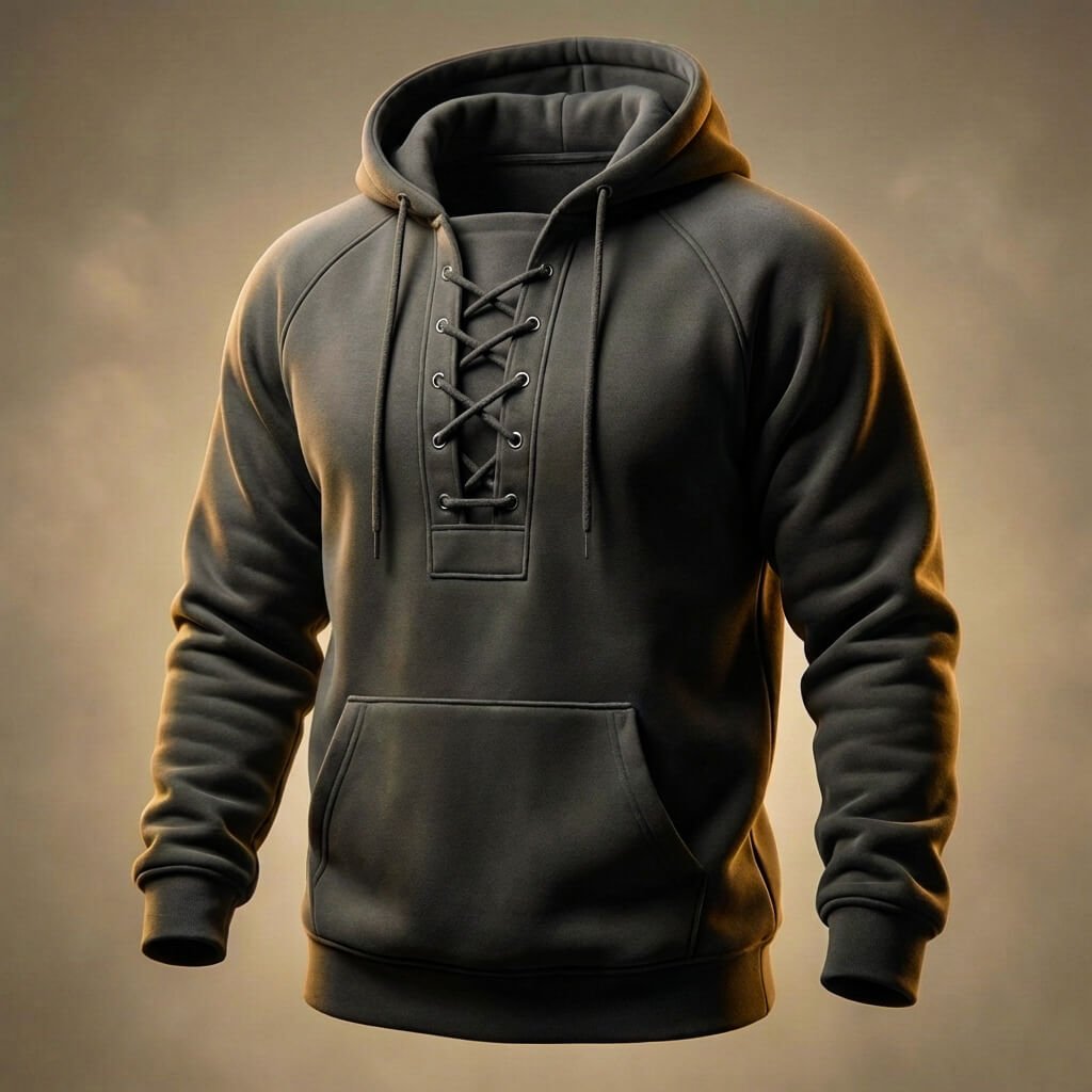 Timo | Hoodie voor heren met veterhals - Leigrijs