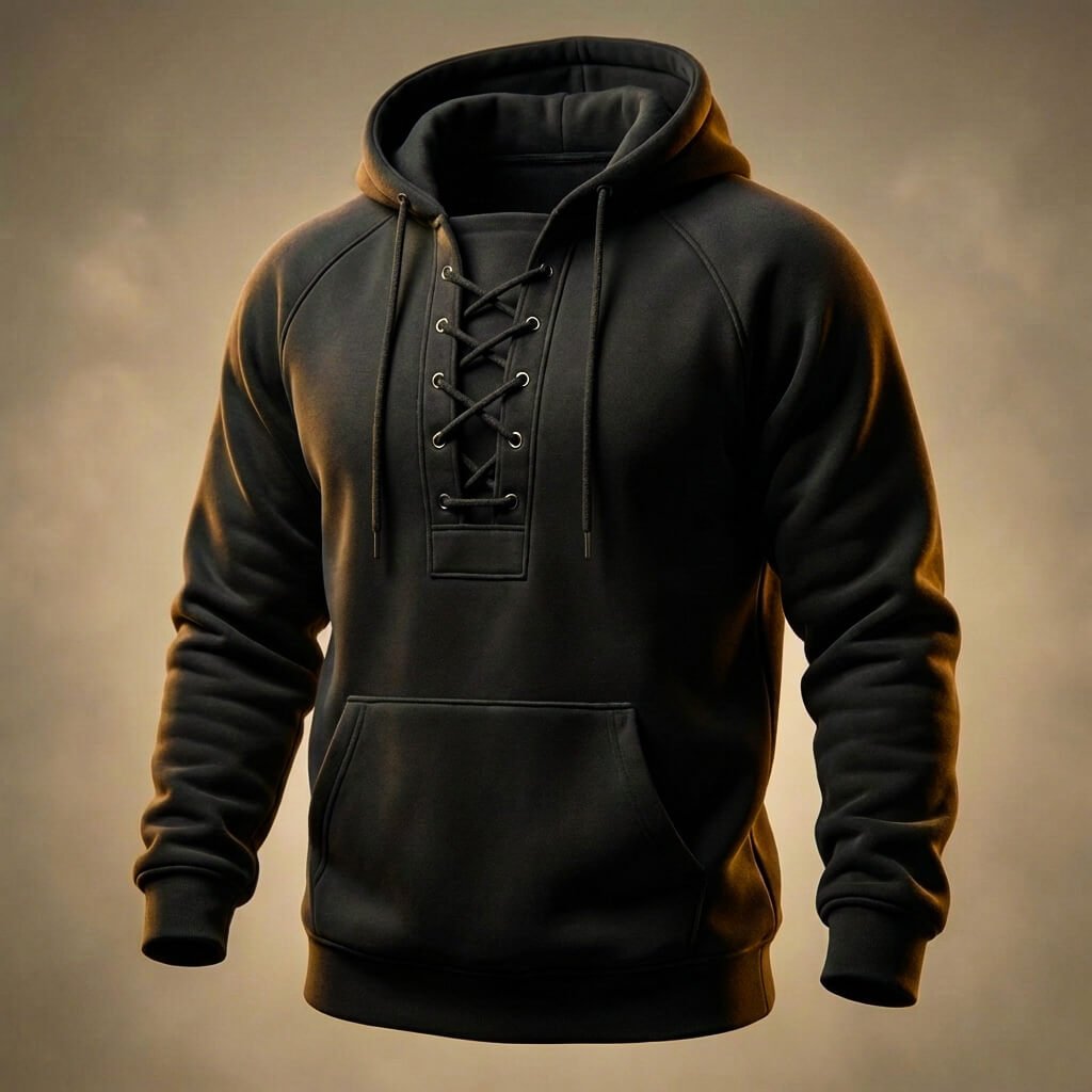 Timo | Hoodie voor heren met veterhals - Obsidiaanzwart